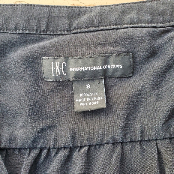 INC Black Mini Dress Button Front A-Line Ruffle Silk Work Party Sustainable 8 - Picture 4 of 10